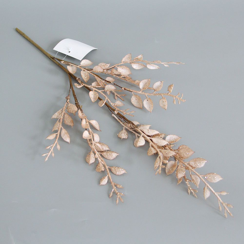 Christmas Glitter Leaves Picks Artificial Fern Leaves Branches Stem Long Painted Floral Leaves Pick Branches
