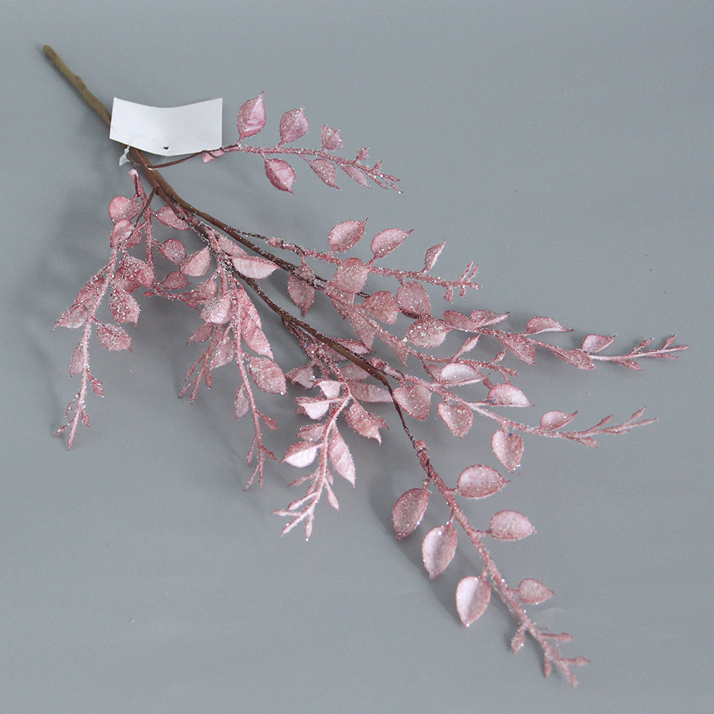 Christmas Glitter Leaves Picks Artificial Fern Leaves Branches Stem Long Painted Floral Leaves Pick Branches