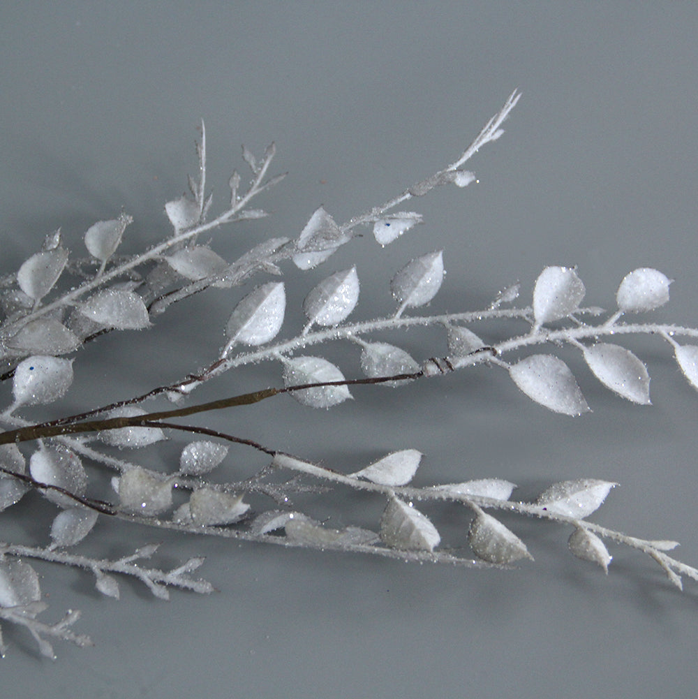 Christmas Glitter Leaves Picks Artificial Fern Leaves Branches Stem Long Painted Floral Leaves Pick Branches