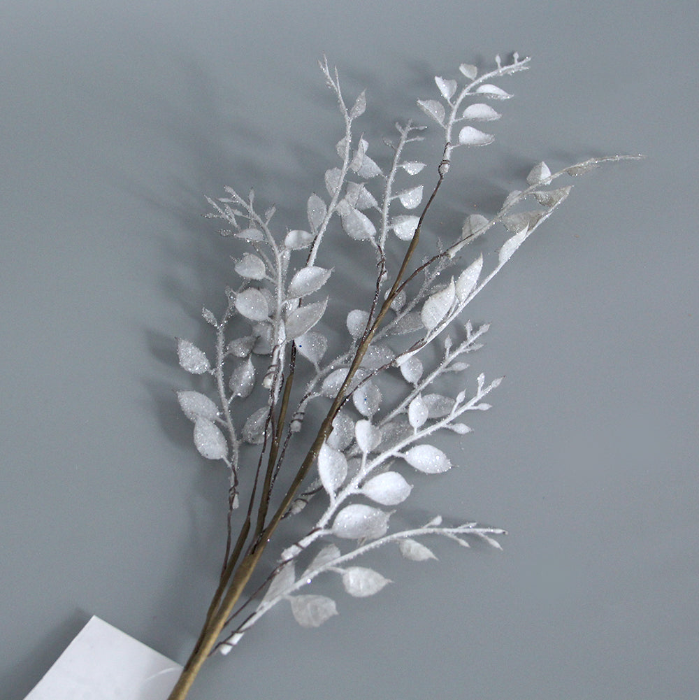 Christmas Glitter Leaves Picks Artificial Fern Leaves Branches Stem Long Painted Floral Leaves Pick Branches