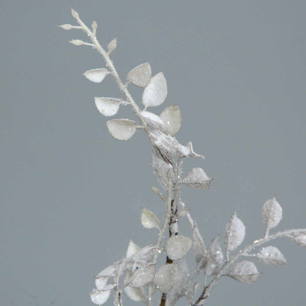 Christmas Glitter Leaves Picks Artificial Fern Leaves Branches Stem 3 Heads Long Painted Floral Leaves Pick Branches for Home Wedding Decoration