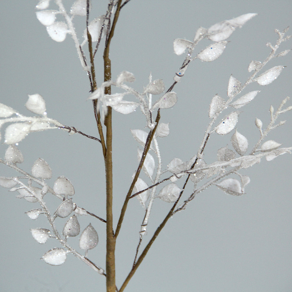 Christmas Glitter Leaves Picks Artificial Fern Leaves Branches Stem 3 Heads Long Painted Floral Leaves Pick Branches for Home Wedding Decoration