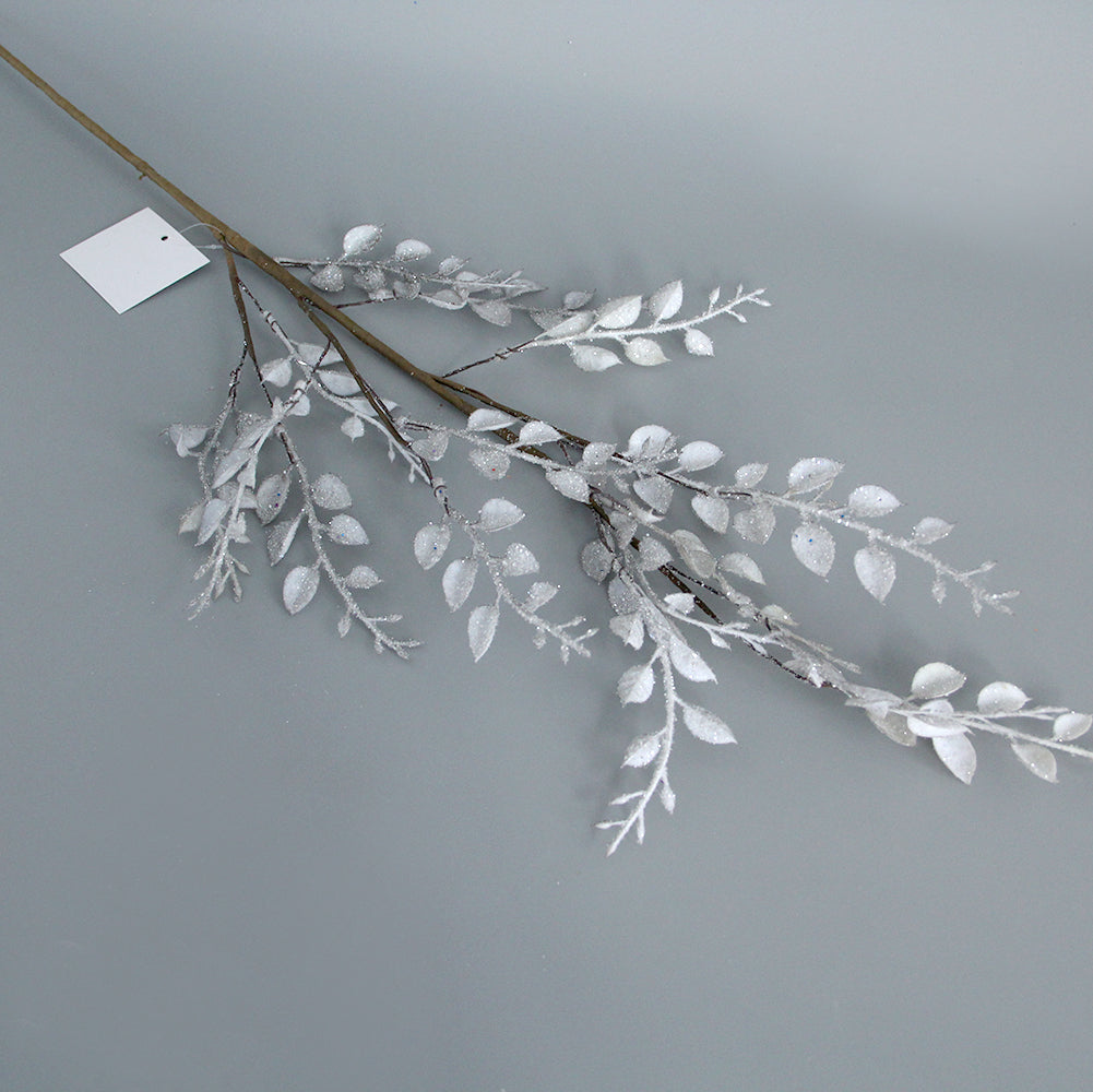 Christmas Glitter Leaves Picks Artificial Fern Leaves Branches Stem 3 Heads Long Painted Floral Leaves Pick Branches for Home Wedding Decoration