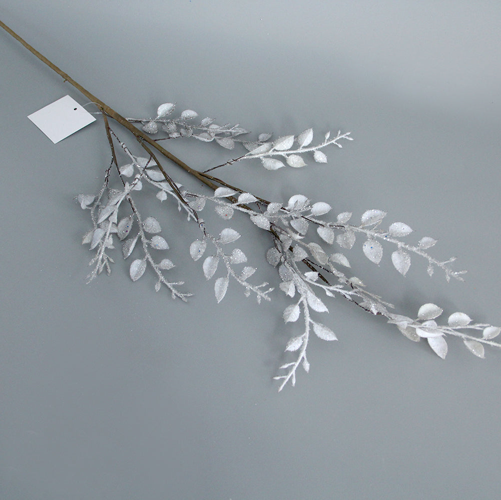 Christmas Glitter Leaves Picks Artificial Fern Leaves Branches Stem 3 Heads Long Painted Floral Leaves Pick Branches
