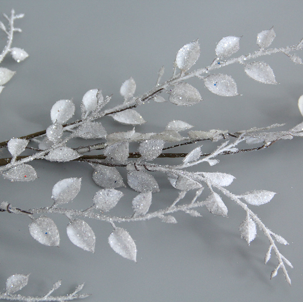 Christmas Glitter Leaves Picks Artificial Fern Leaves Branches Stem 3 Heads Long Painted Floral Leaves Pick Branches for Home Wedding Decoration