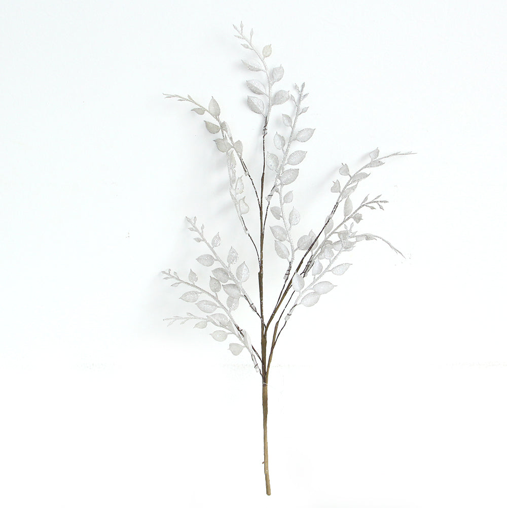 Christmas Glitter Leaves Picks Artificial Fern Leaves Branches Stem Long Painted Floral Leaves Pick Branches