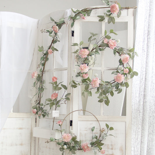 Wholesale Artificial Garland Rose Flowers With Leaves Vine Decorations Floral Greenery For Wedding Backdrop Party