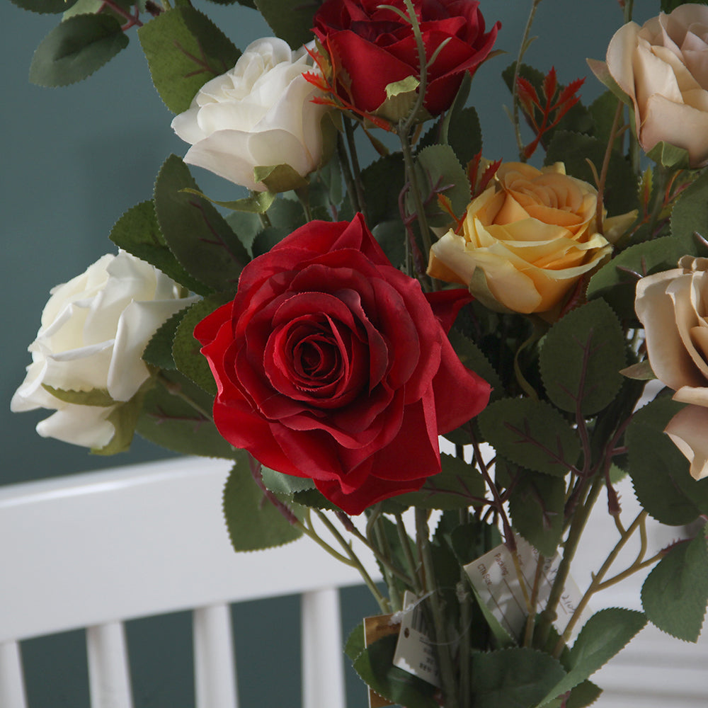Artificial Rose Spray Flowers long Stem Red Color Silk Rose for Wedding Bouquet Table Centerpiece Home Decor