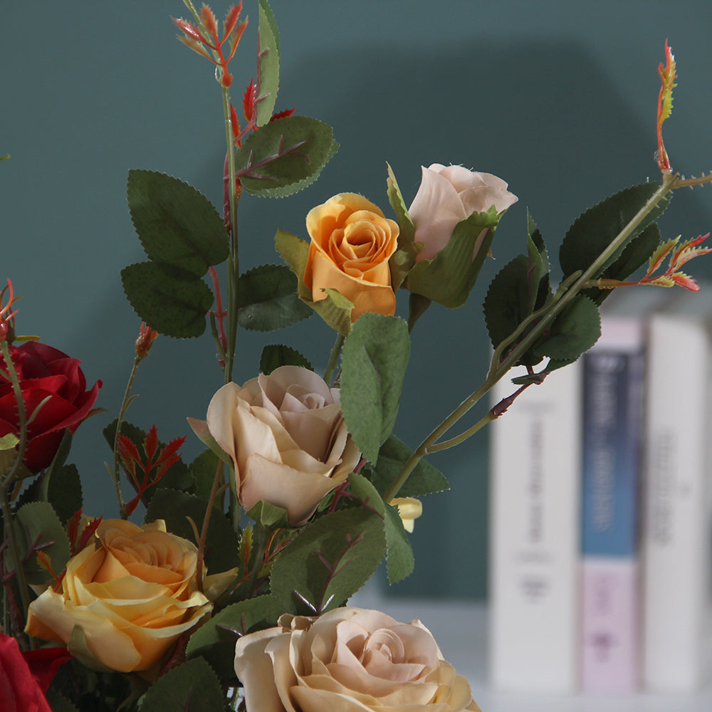 Artificial Rose Spray Flowers long Stem Red Color Silk Rose for Wedding Bouquet Table Centerpiece Home Decor