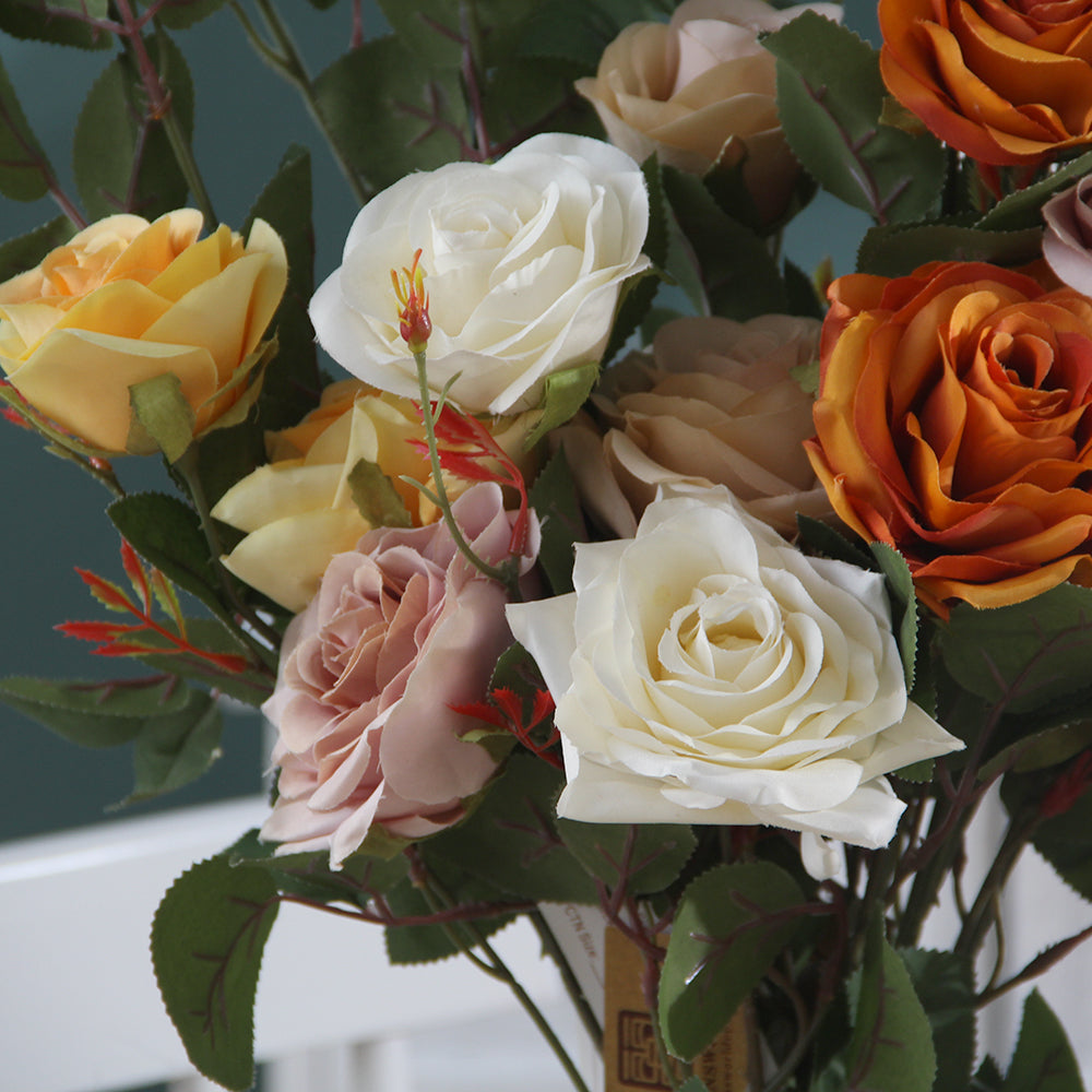 Artificial Rose Spray Flowers long Stem Red Color Silk Rose for Wedding Bouquet Table Centerpiece Home Decor