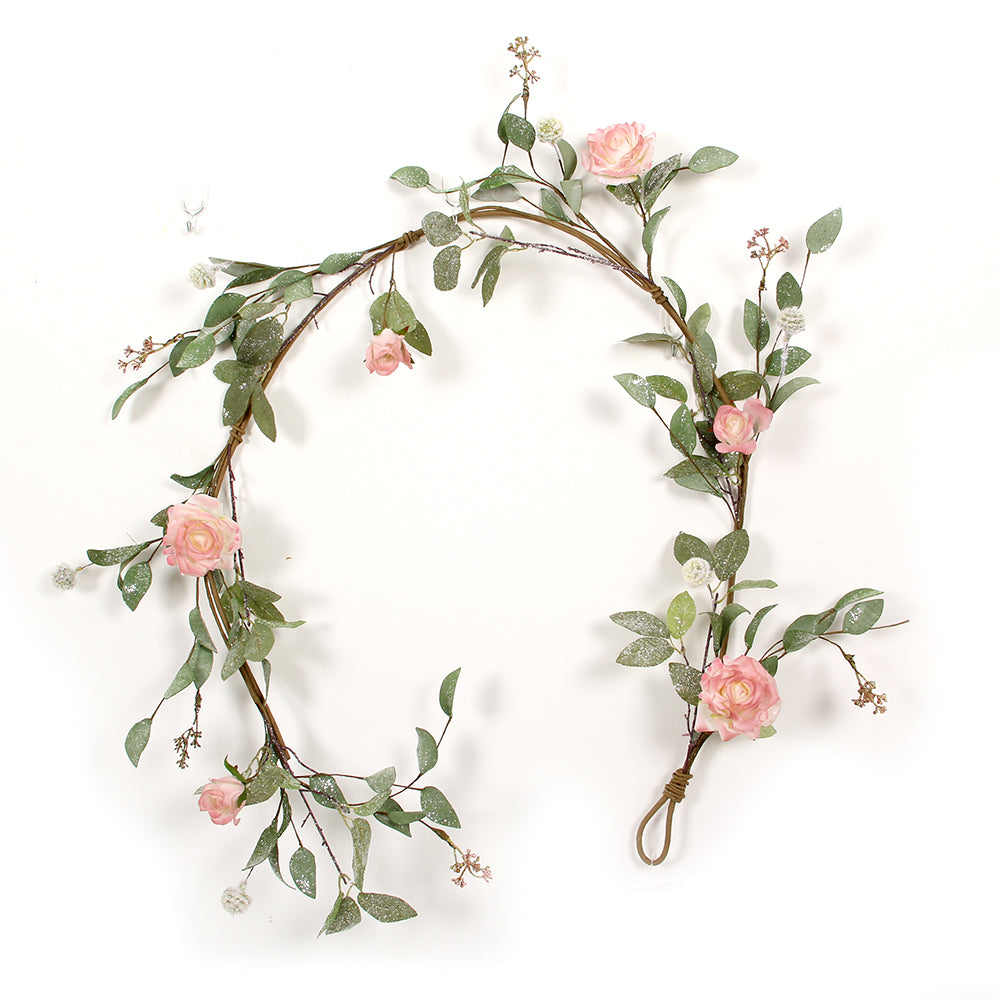 Wholesale Artificial Garland Rose Flowers With Leaves Vine Decorations Floral Greenery For Wedding Backdrop Party
