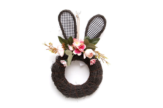 Black Series Artificial Easter Bunny Wreath Spring Season Front Door Hanging Decorations