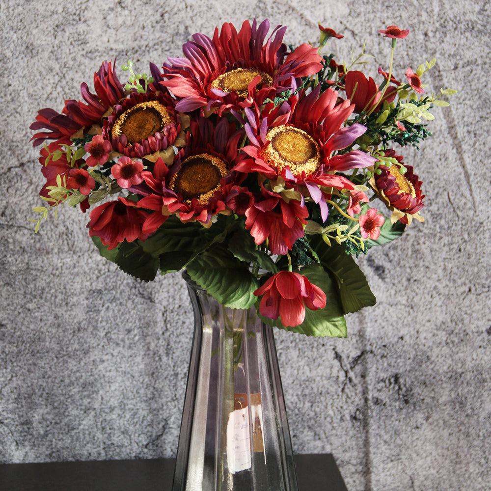 High Quality 12head Sunflower Flowers Spring Summer Artificial Sunflower Decorative Flowers For Wedding Home Table Decoration
