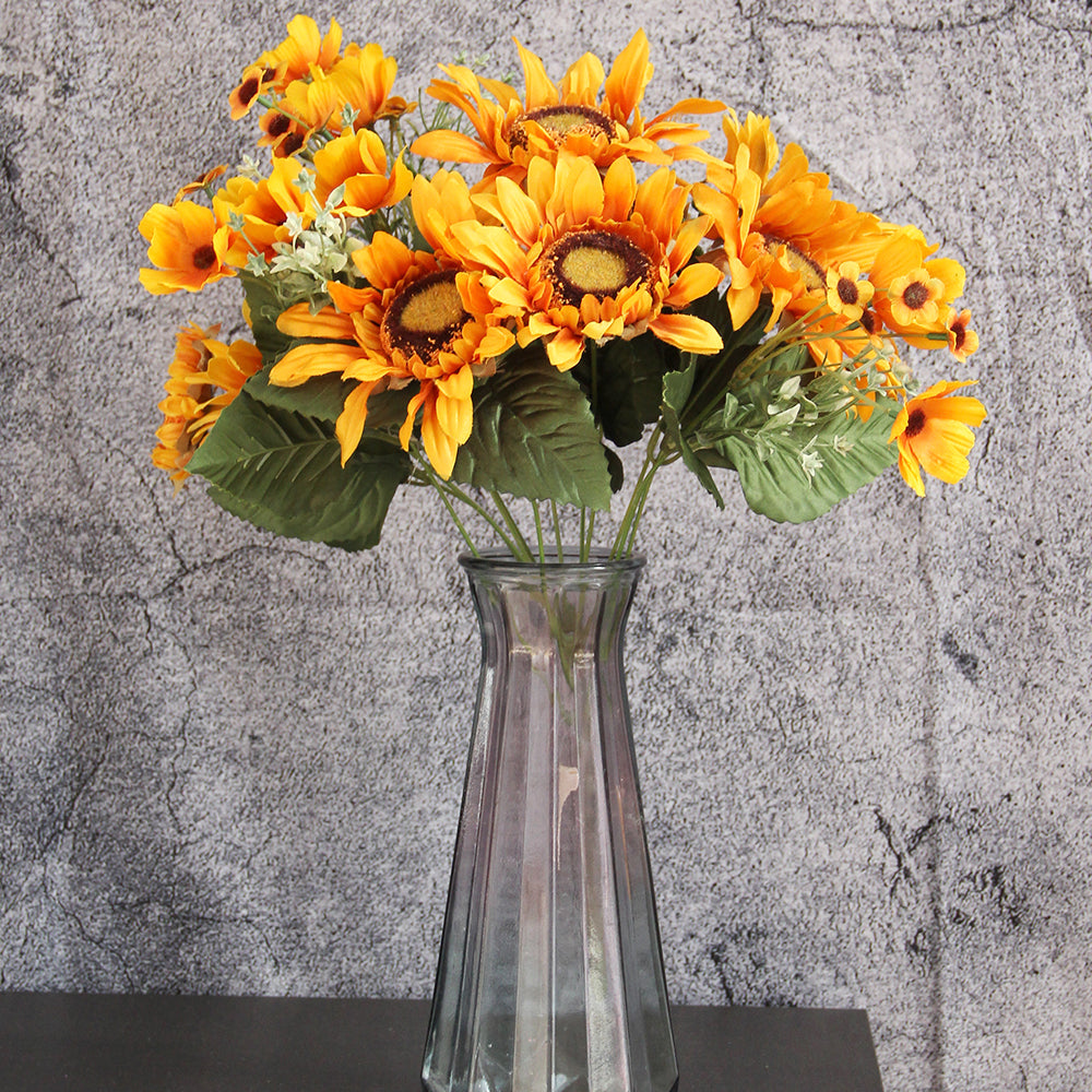 High Quality 12head Sunflower Flowers Spring Summer Artificial Sunflower Decorative Flowers For Wedding Home Table Decoration