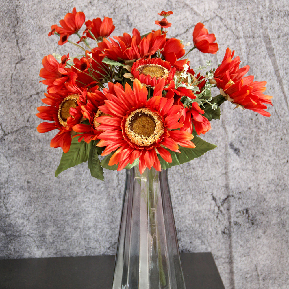 High Quality 12head Sunflower Flowers Spring Summer Artificial Sunflower Decorative Flowers For Wedding Home Table Decoration