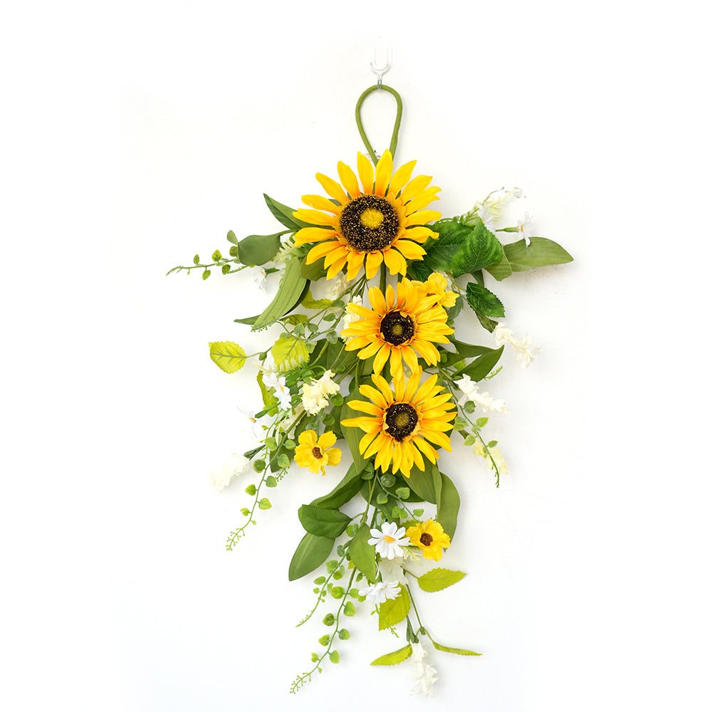 Spring Summer Teardrop Swag Ox Horn Garland Artificial White Flower Fruit Drop Door Hanger for Hanging Decoration