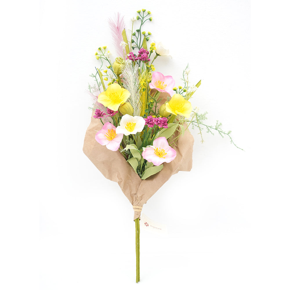 Transworld Artificial Grass Flowers Brown Paper Wrap Bouquet Floral Spray Decorative Flowers for Home Garden Hotel Decor