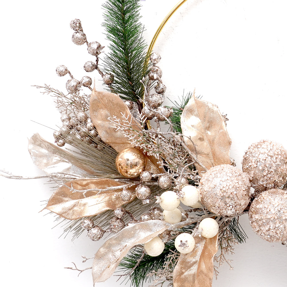 Golden Style Artificial Christmas Wreath With Plastic Christmas Ball Half Decorative Wreaths For Christmas Decorations