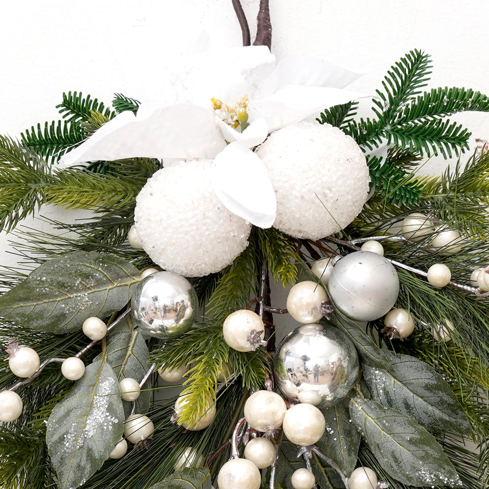 Popular Christmas Decor Teardrop Swag Artificial White Flower Fruit Drop Door Hanger For Christmas hanging Decoration