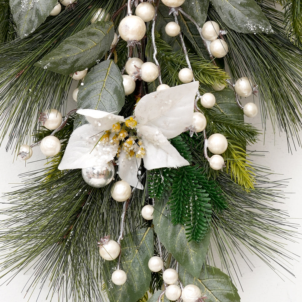 Popular Christmas Decor Teardrop Swag Artificial White Flower Fruit Drop Door Hanger For Christmas hanging Decoration