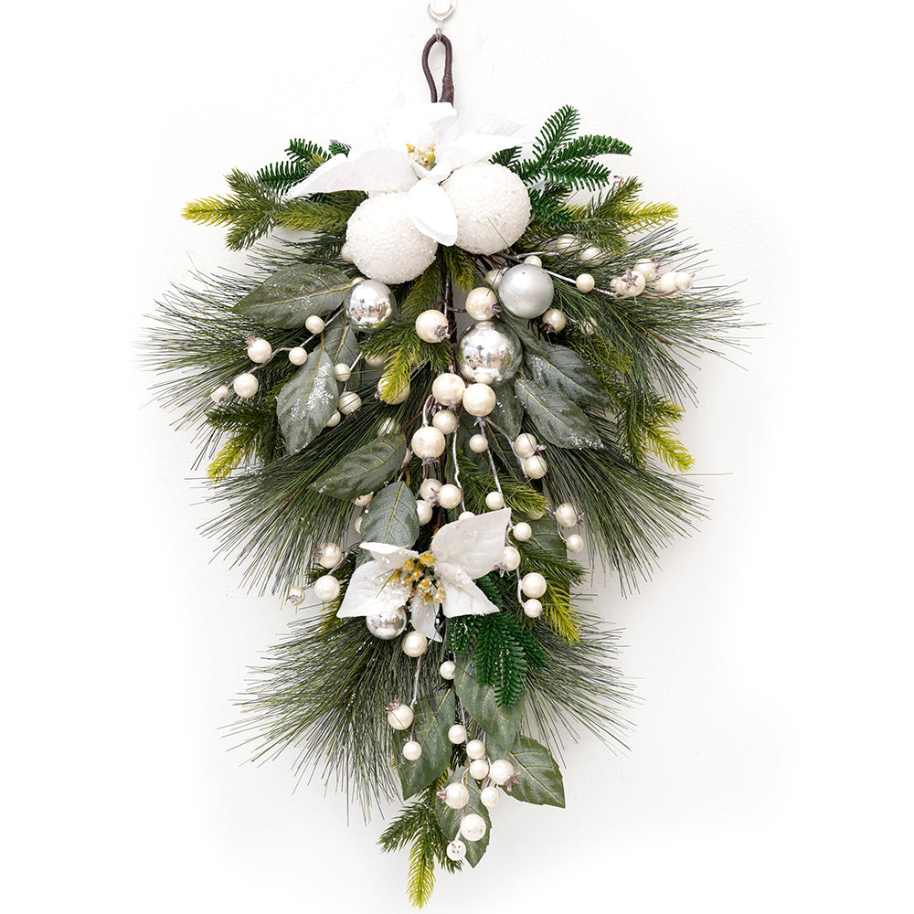 Popular Christmas Decor Teardrop Swag Artificial White Flower Fruit Drop Door Hanger For Christmas hanging Decoration