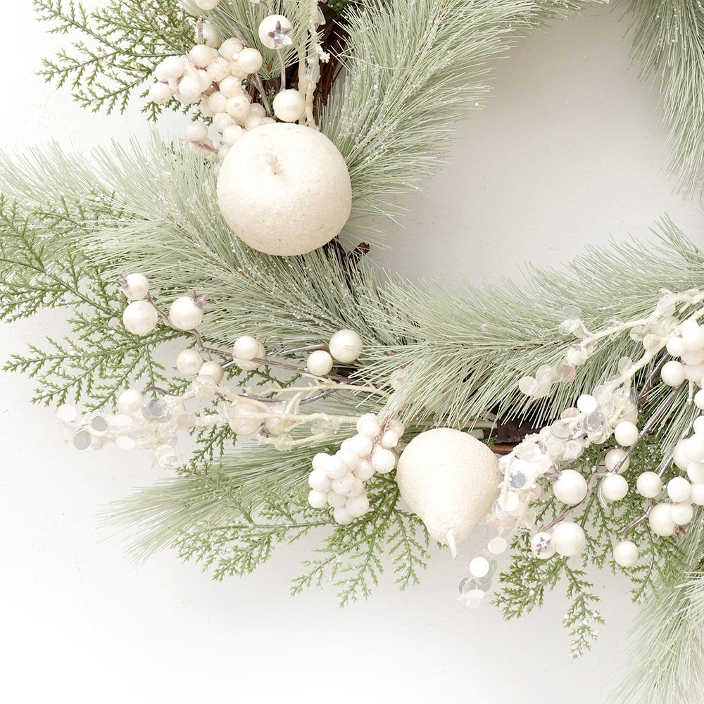 2025 Newly Design Artificial Christmas Wreath 55cm Faux Snow-white Decorative Wreaths For Home Christmas Decorations