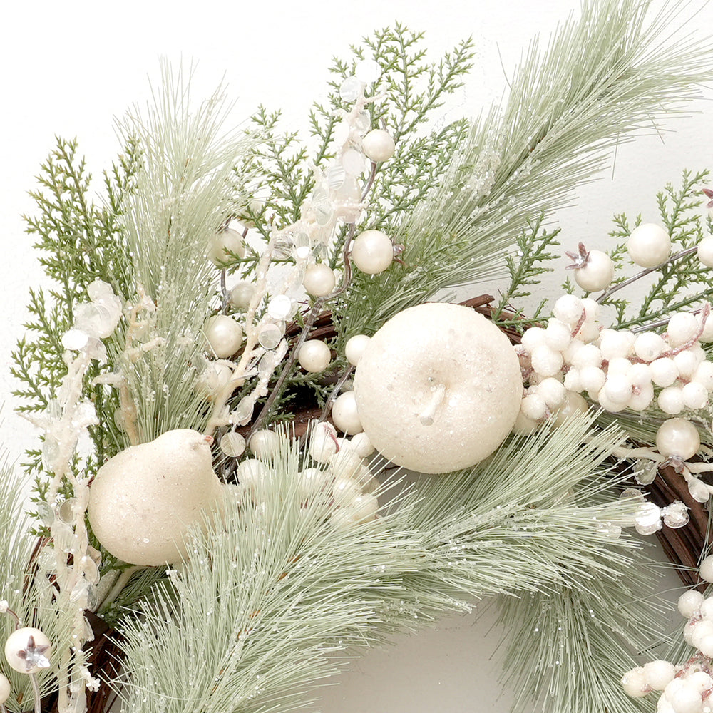 2025 Newly Design Artificial Christmas Wreath 55cm Faux Snow-white Decorative Wreaths For Home Christmas Decorations