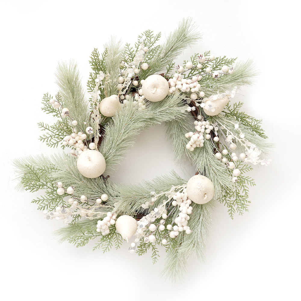 2025 Newly Design Artificial Christmas Wreath 55cm Faux Snow-white Decorative Wreaths For Home Christmas Decorations