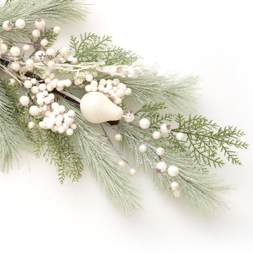 High Quality Christmas Decor Ox Horn Garland Decor Green Leaves White Flower Craft Swag for Christmas Decorations