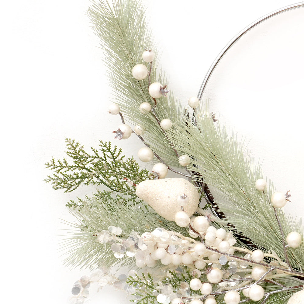 New Arrival Artificial Christmas Wreath 60cm Faux Half White Pear Decorative Wreaths For Home Christmas Decorations