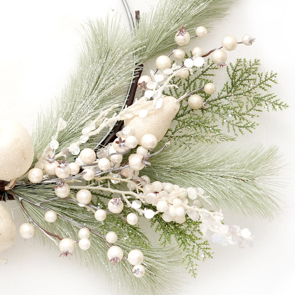 New Arrival Artificial Christmas Wreath 60cm Faux Half White Pear Decorative Wreaths For Home Christmas Decorations