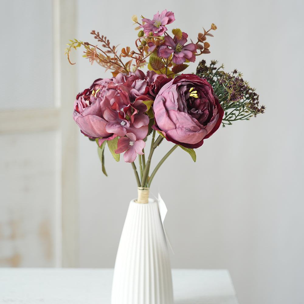 Hot Sale Scorched Edge Artificial Peony Silk Flowers Decorative Flowers for Wedding Home Decoration