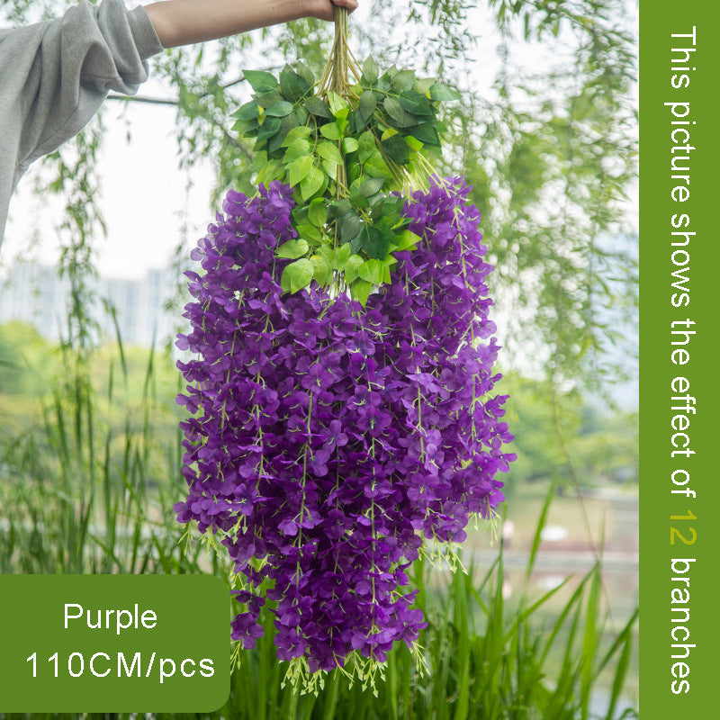 Transworld Hot Sale Artificial Wisteria Encipher Wisteria Hanging Flowers Whosale Hanging From Ceiling Flower For Wedding Mall Decoration