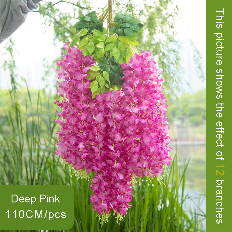 Transworld Hot Sale Artificial Wisteria Encipher Wisteria Hanging Flowers Whosale Hanging From Ceiling Flower For Wedding Mall Decoration