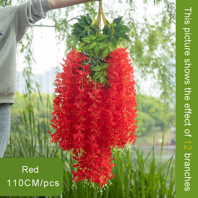Transworld Hot Sale Artificial Wisteria Encipher Wisteria Hanging Flowers Whosale Hanging From Ceiling Flower For Wedding Mall Decoration