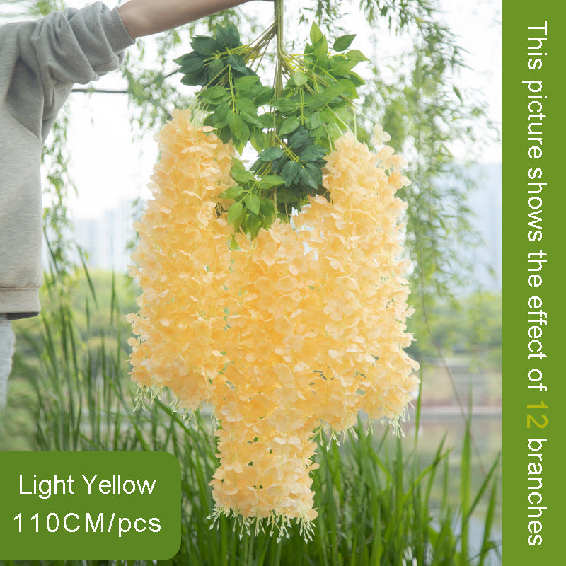 Transworld Hot Sale Artificial Wisteria Encipher Wisteria Hanging Flowers Whosale Hanging From Ceiling Flower For Wedding Mall Decoration