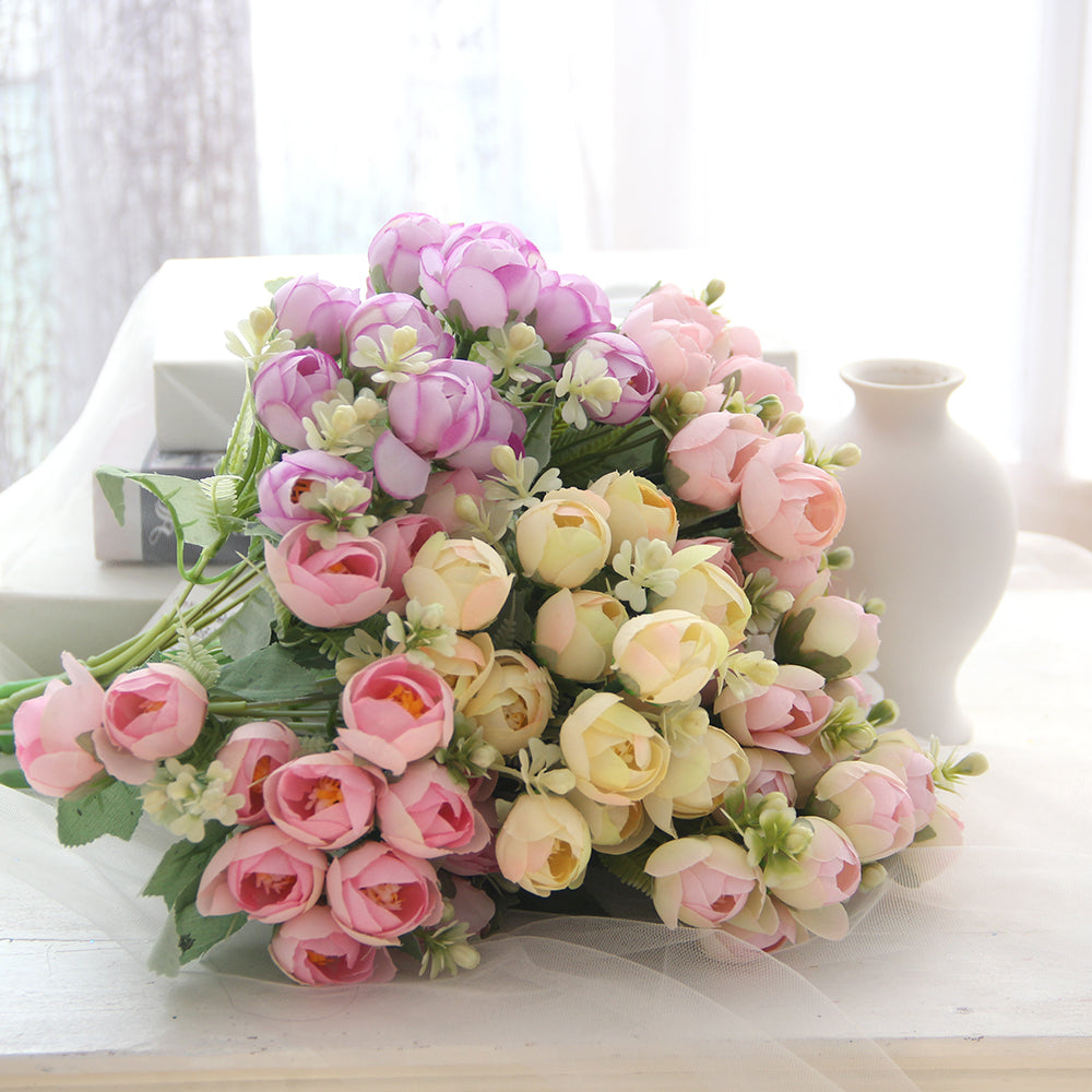 30CM Small Diamond Rose Bouquets Wedding Peony Artificial Flowers Home Decoration