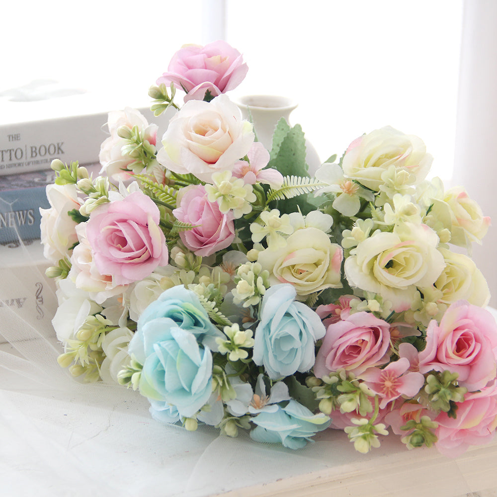 30CM 5 Fork Horn Silk Rose Artificial Flower Bouquet Home Decoration Wedding Decoration