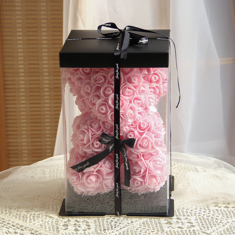 Classic 25cm Artificial Rose Bear High Quality Hand Made Rose Bears With Box Gift Valentine Teddy Bear for Party Home Decor.