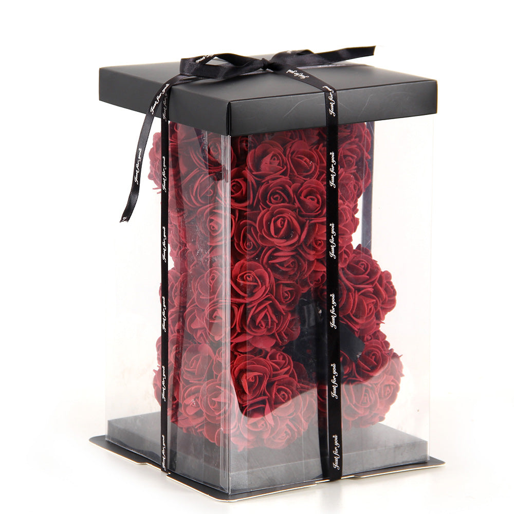 Classic 25cm Artificial Rose Bear High Quality Hand Made Rose Bears With Box Gift Valentine Teddy Bear for Party Home Decor.