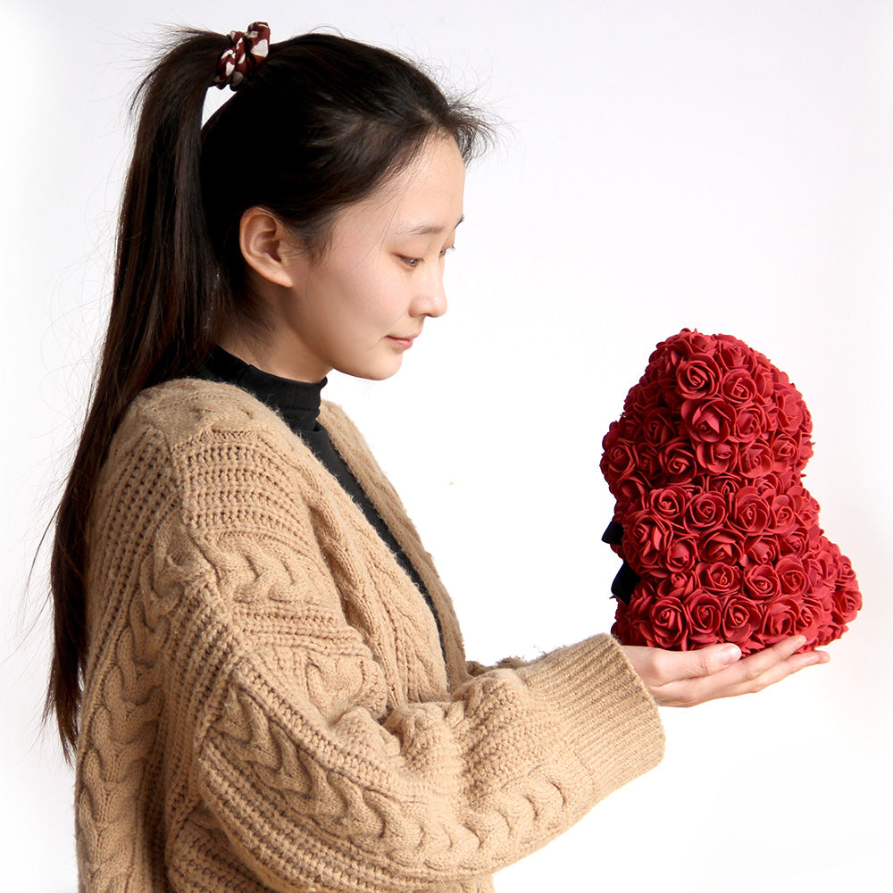 Classic 25cm Artificial Rose Bear High Quality Hand Made Rose Bears With Box Gift Valentine Teddy Bear for Party Home Decor.