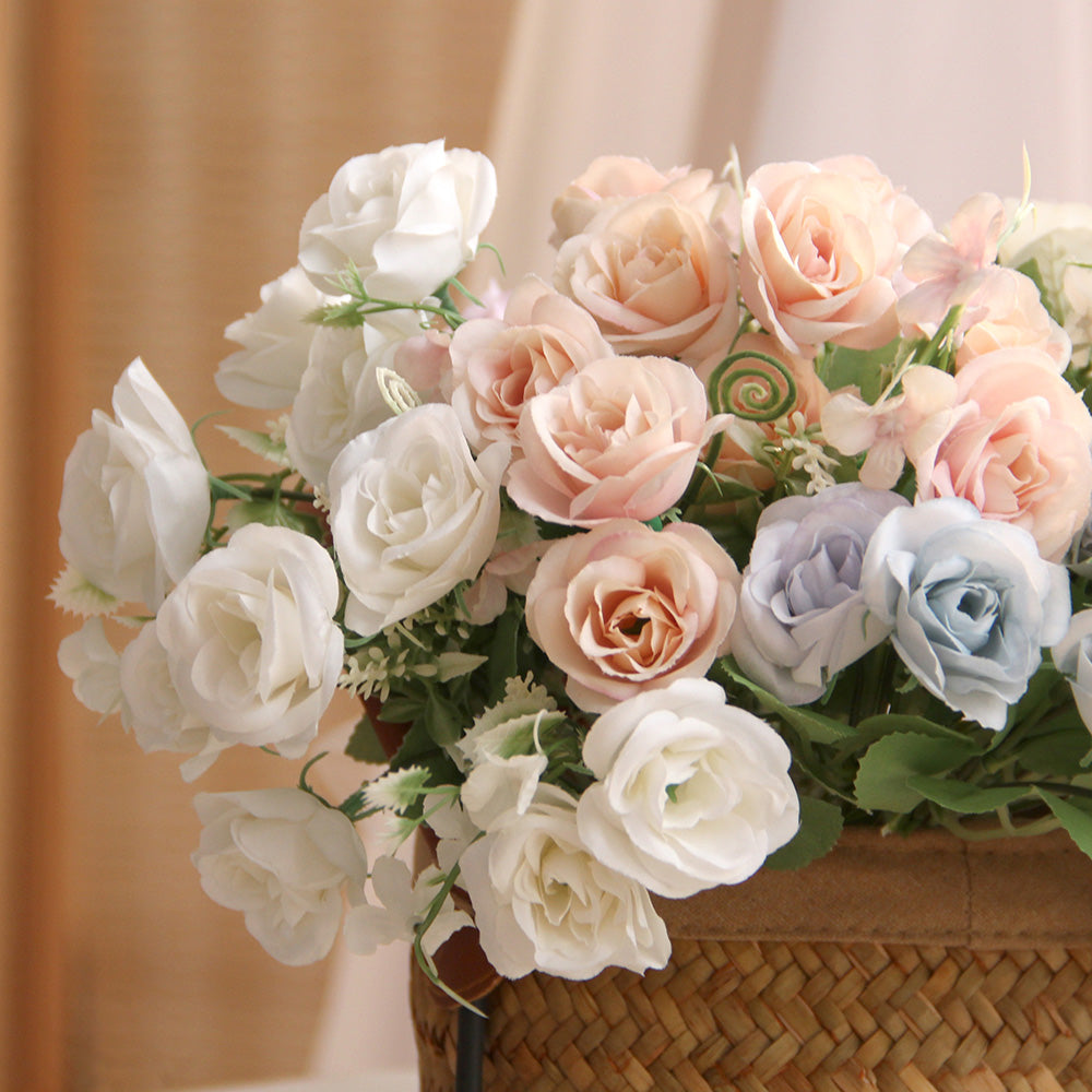 Beautiful Design Factory Roses White Silk Flower Bushes Bouquets Wedding Peony Artificial Flowers Rose Bouquet Home Decor