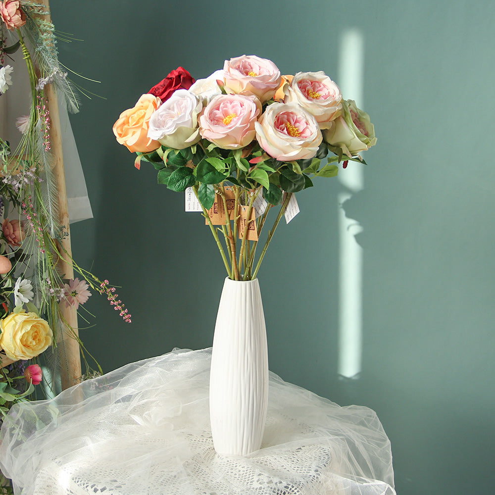 Wholesale Handmade DIY Flower Ball Single Branch Austin Rose Camellia Artificial Flowers Decorative Plastic Material