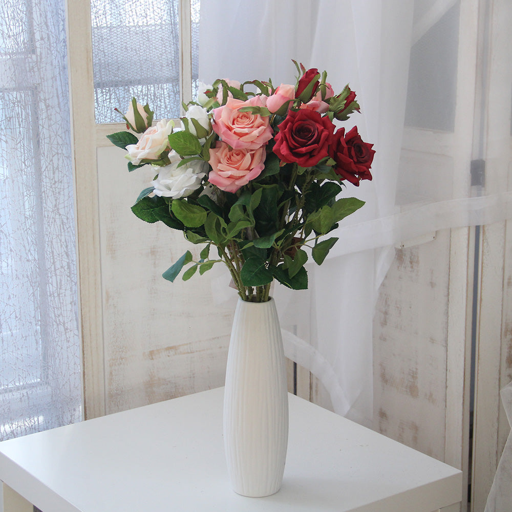 High Quality 63CM 3 Heads Curled Large Rose Spary Artificial Flower For Home Table Decoration