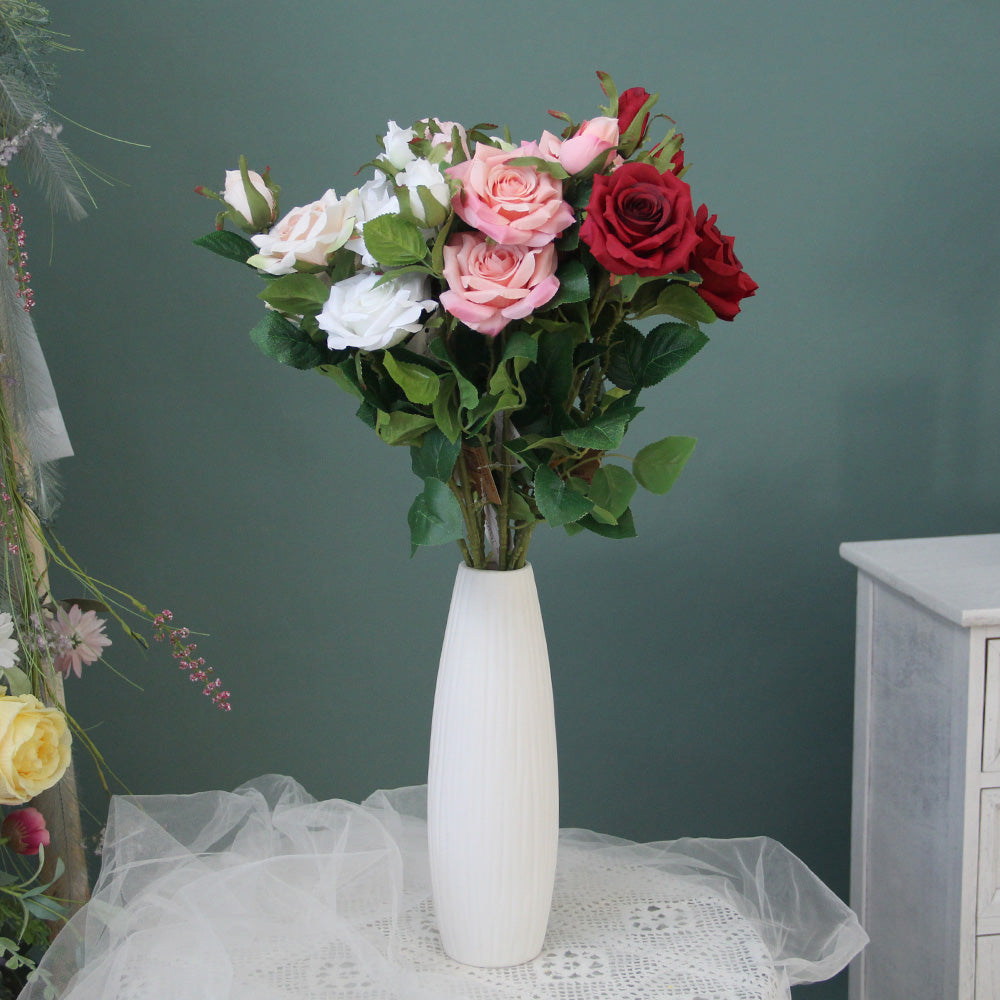 High Quality 63CM 3 Heads Curled Large Rose Spary Artificial Flower For Home Table Decoration