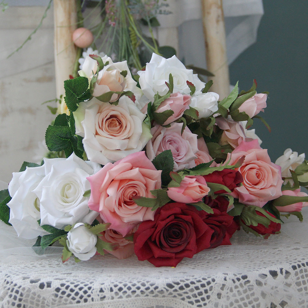 High Quality 63CM 3 Heads Curled Large Rose Spary Artificial Flower For Home Table Decoration