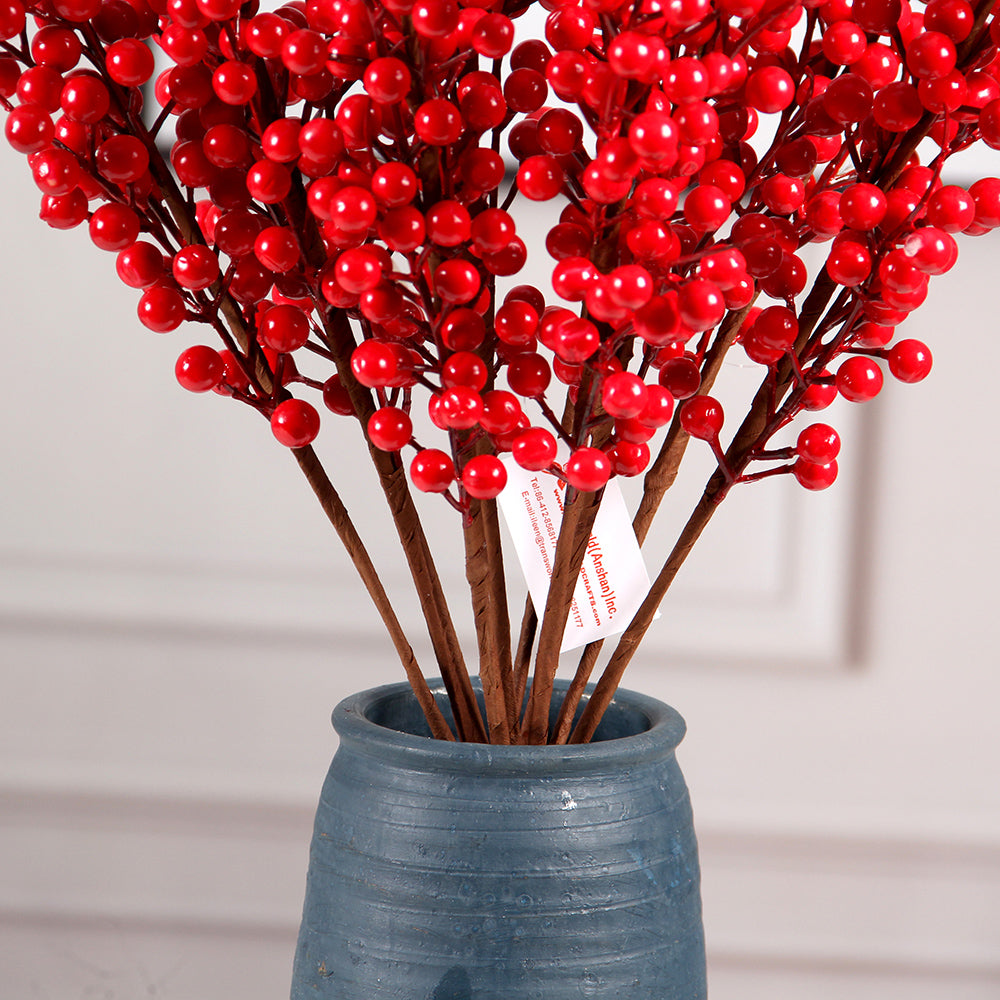 Chinese New Year Artificial Red Berry Branch Fruit Red Holly Berry Bouquet For Festival Wedding Christmas Decoration