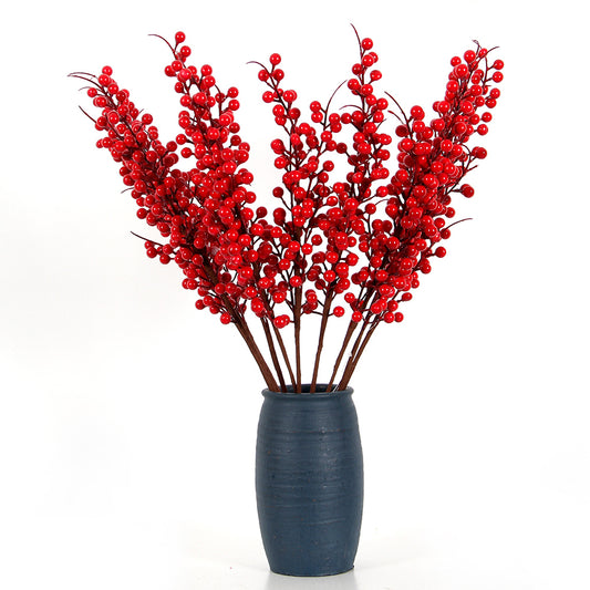 Chinese New Year Artificial Red Berry Branch Fruit Red Holly Berry Bouquet For Festival Wedding Christmas Decoration