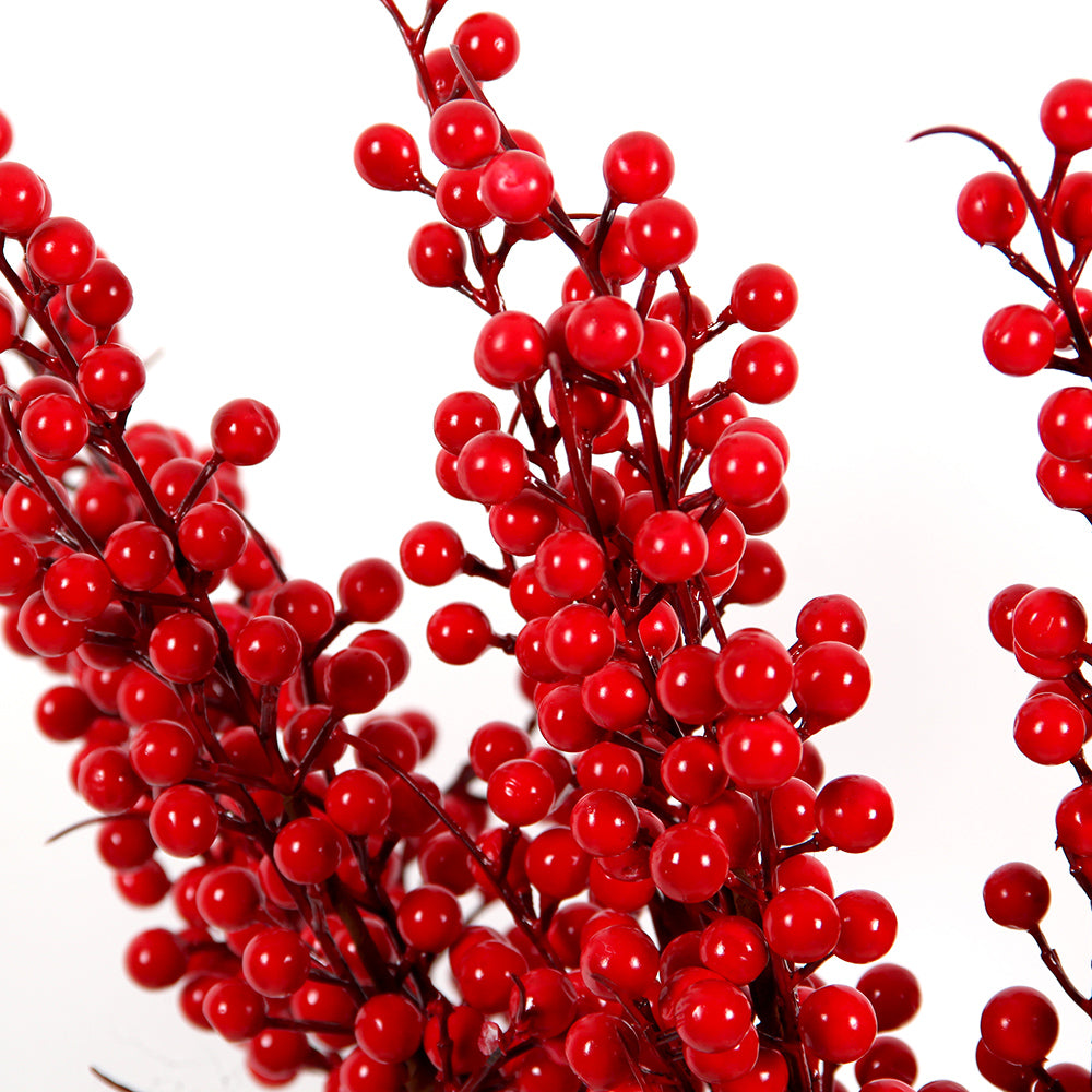 Chinese New Year Artificial Red Berry Branch Fruit Red Holly Berry Bouquet For Festival Wedding Christmas Decoration