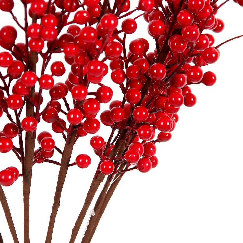 Chinese New Year Artificial Red Berry Branch Fruit Red Holly Berry Bouquet For Festival Wedding Christmas Decoration